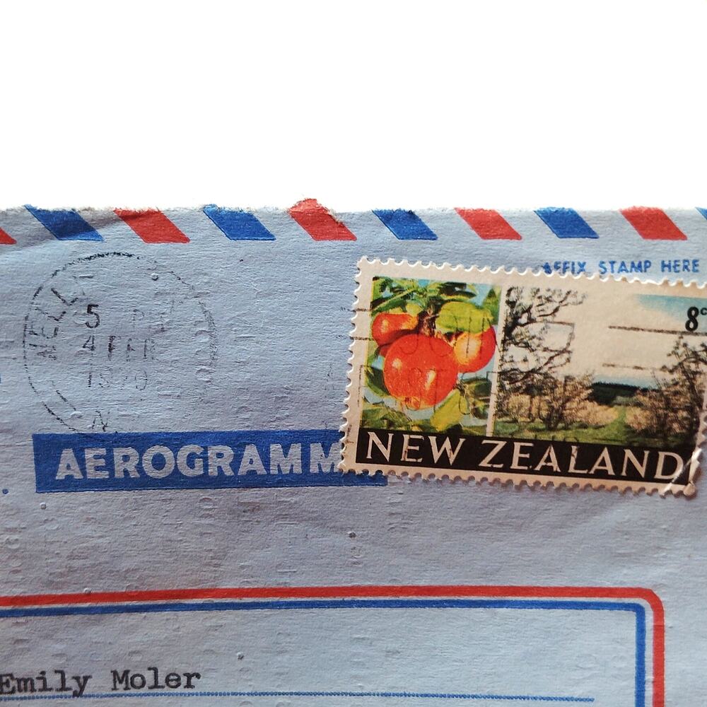 1970 New Zealand Aerogramme to USA w/ Original Letter, 8c Wellington Stamp